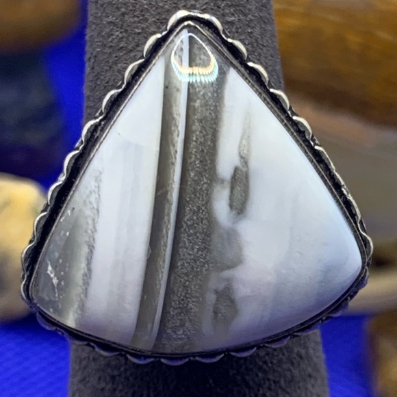 Comfort Curl Natural Blue Opal Adjustable Ring! .925 Sterling Silver Overlay - Picture 8 of 17